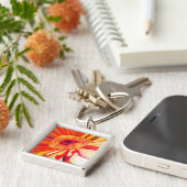 Rote Gerbera Blume Aquarellmalerei Schlüsselanhänger (Seite)