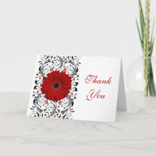 Rote Gerbera-Daisy-Blumen-Hochzeits-Dankeskarten Dankeskarte