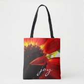 Rote Gerbera-Daisy-Fotografie-Freude-Script-Modern Tasche (Vorderseite)