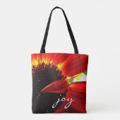 Rote Gerbera-Daisy-Fotografie-Freude-Script-Modern Tasche (Rückseite)