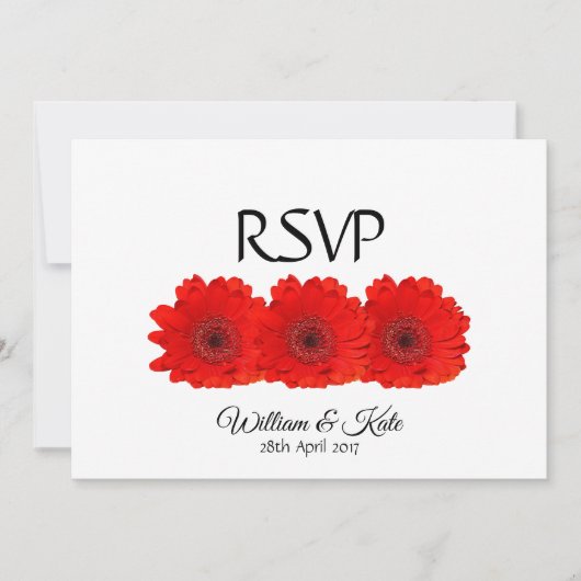 Rote Gerbera individuell bedruckte doppelseitige H Einladung (Vorderseite)