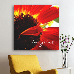 Rote Gerbera-Margerite Fotografie Inspire Schrift Leinwanddruck