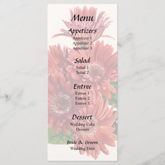 Rote Gerbera-Margeriten Menükarte (Vorderseite)