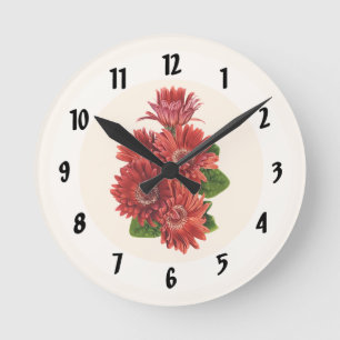 Rote Gerbera-Margeriten Runde Wanduhr