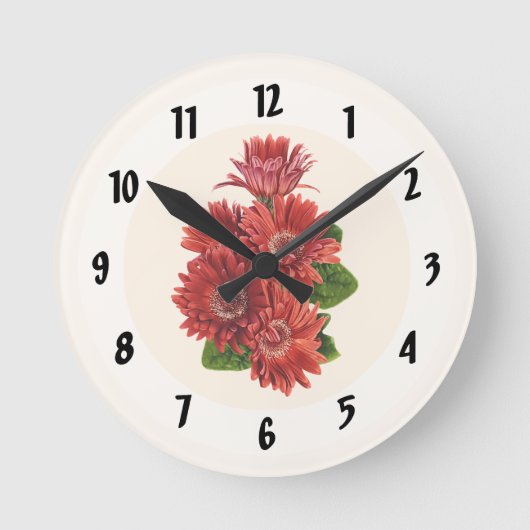 Rote Gerbera-Margeriten Runde Wanduhr (Vorderseite)