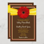 Rote Gerbera mit gelber Schleife Einladung (Vorne/Hinten)