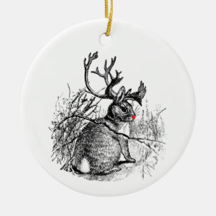 Rote gerochene Jackalope Verzierung Keramik Ornament