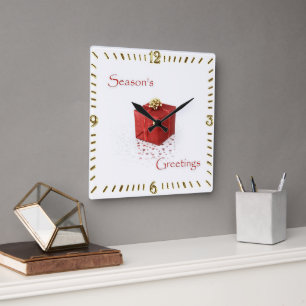 Rote Geschenkbox Saisonsgrüße-Uhr Quadratische Wanduhr