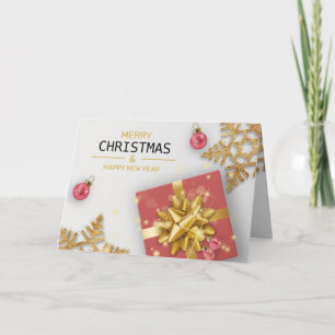 Rote Geschenkbox Weihnachtskugeln Goldene Schneefl Karte