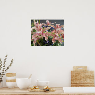 Rote gesprenkelte Cymbidium-Orchideen-Blumen Poster
