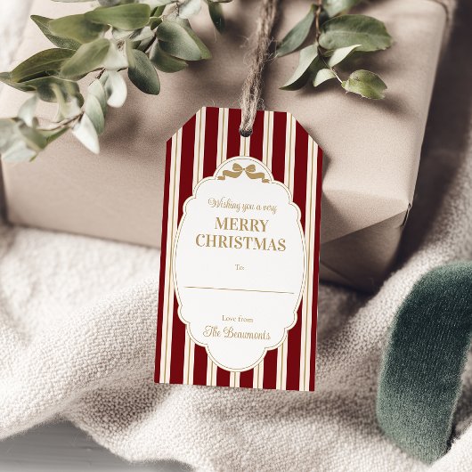 Rote gestreifte Weihnachtsgeschenkanhänger Geschenkanhänger