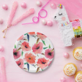 Rote gestrichene Pope Blumenmuster Pappteller (Party)