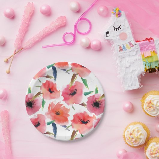 Rote gestrichene Pope Blumenmuster Pappteller (Party)