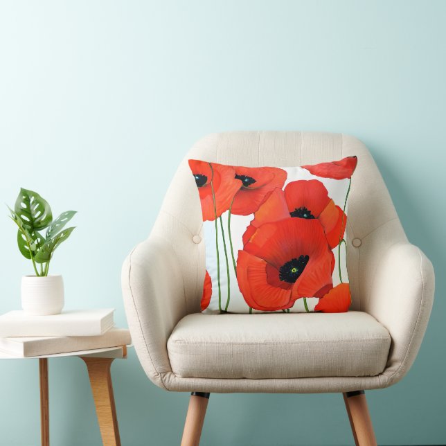 Rote gestrichene Poppies Kissen (Stuhl )