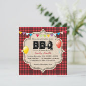 Rote Gingham-Baby-Dusche GRILLEN Party Einladungen (Stehend Vorderseite)