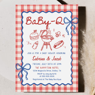 Rote Gingham BaBy-Q Babyparty-Einladung Einladung
