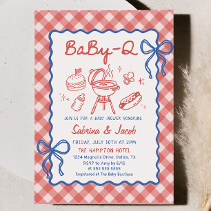 Rote Gingham BaBy-Q Babyparty-Einladung Einladung