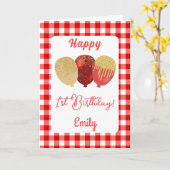 Rote Gingham-Ballons Kinder Geburtstagsgruß Karte (Gelbe Blume)