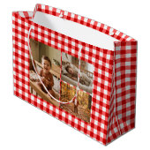 Rote Gingham-Balloons Benutzerdefinierte Mehrfach- Große Geschenktüte (Rückseite Schrägansicht)