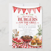 Rote Gingham-Burger auf dem Grill Einladung (Vorderseite)