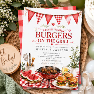 Rote Gingham-Burger auf dem Grill Einladung