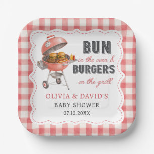 Rote Gingham-Burger-BBQ-Baby-Shower-Papierteller Pappteller