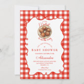 Rote Gingham-Fleischklößchen-Baby-Party Einladung (Vorderseite)