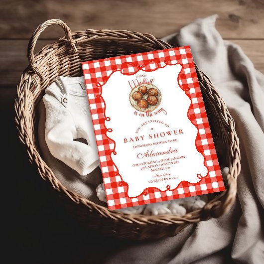 Rote Gingham-Fleischklößchen-Baby-Party Einladung