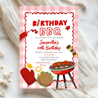 rote Gingham-Geburtstags-Grillparty-Einladung Einladung
