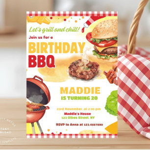 Rote Gingham Grillen Barbecue Geburtstagsparty Ein Einladung