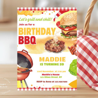 Rote Gingham Grillen Barbecue Geburtstagsparty Ein Einladung