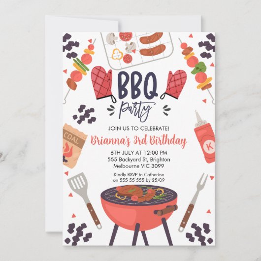 Rote Gingham Grillen Birthday Party Einladung (Vorderseite)