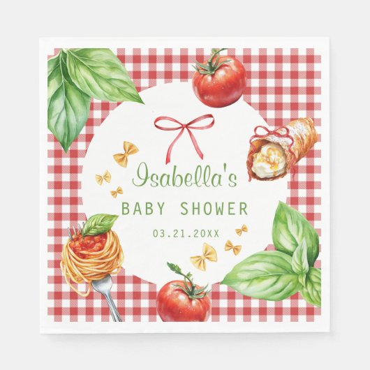 Rote Gingham Holy Cannoli Baby Shower Papier Servi Serviette (Vorderseite)