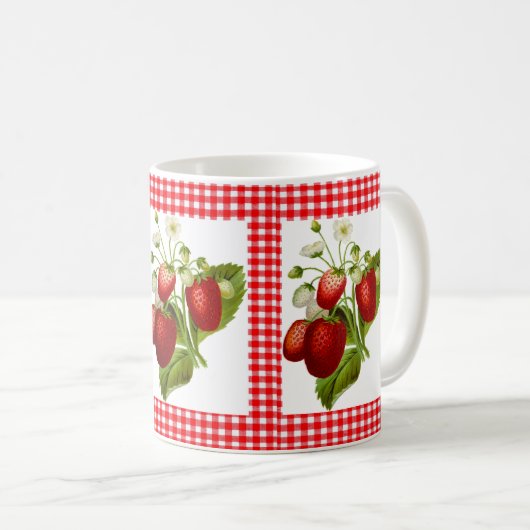 Rote Gingham-Kaffeetasse mit Erdbeermuster Kaffeetasse (VorderseiteRechts)