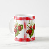 Rote Gingham-Kaffeetasse mit Erdbeermuster Kaffeetasse (Vorderseite Links)