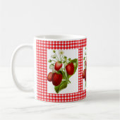 Rote Gingham-Kaffeetasse mit Erdbeermuster Kaffeetasse (Links)