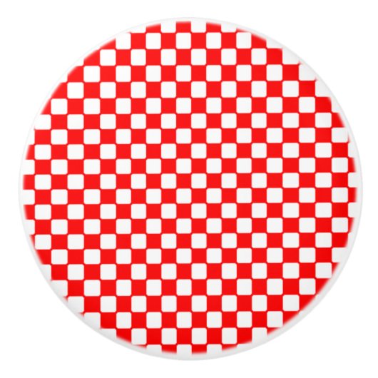 Rote Gingham-Karo Keramikknauf (Vorderseite)