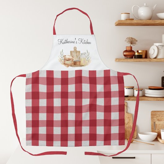 Rote Gingham-Karomuster-Backzubehör Schürze