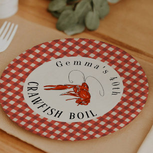 Rote Gingham-Krebs-Kochparty-Meeresfrüchte-Papier Pappteller