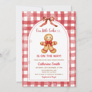 Rote Gingham-Lebkuchen-Weihnachts-Baby-Shower  Einladung