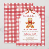 Rote Gingham-Lebkuchen-Weihnachts-Baby-Shower Einladung (Vorne/Hinten)