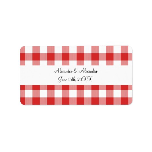 Rote Gingham-Muster-Gastgeschenke Hochzeiten Adressaufkleber (Vorne)