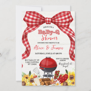 Rote Gingham-Schleife Baby-Q-Baby-Shower-Einladung Einladung