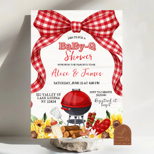 Rote Gingham-Schleife Baby-Q-Baby-Shower-Einladung Einladung