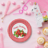 Rote Gingham und Strawberries Geburtstagsparty Pappteller (Party)
