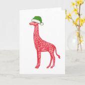 Rote Giraffe mit grüner Weihnachtsmannmütze Karte (Gelbe Blume)