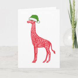 Rote Giraffe mit grüner Weihnachtsmannmütze Karte