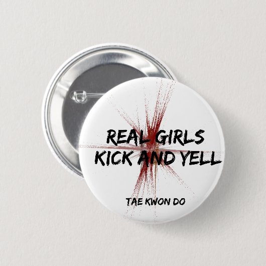 Rote Girls Kick und Yell Round Button (Vorne & Hinten)