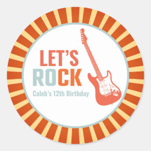 Rote Gitarre Rock and Roll Rockstar Geburtstag Runder Aufkleber