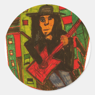 rote Gitarre Runder Aufkleber